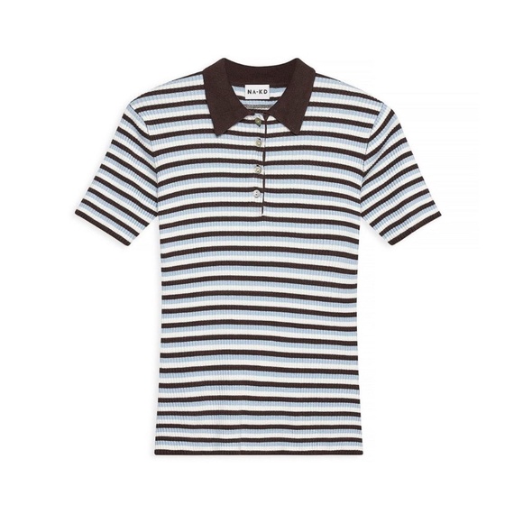 NWT NA-KD x Claire Rose Striped Polo T-Shirt - Picture 1 of 12